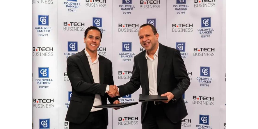 Mohamed Khattab, Executive Vice President of b_labs and Digital Commerce at B.TECH, and Karim Zein, CEO of Coldwell Banker Egypt during the signing ceremony