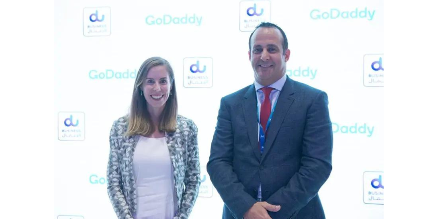 Karim Benkirane, Chief Commercial Officer at du, and Selina Bieber, Vice President for International Markets at GoDaddy.