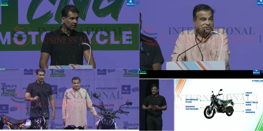 Rajiv Bajaj MD Bajaj Auto And Mr. Nitin Gadkari Hon. Minister of Road Transport And Highways of India At Launchpad of Bajajs First CNG Hybrid Motorcycle- Bajaj 125 CC Freedom Press Meet