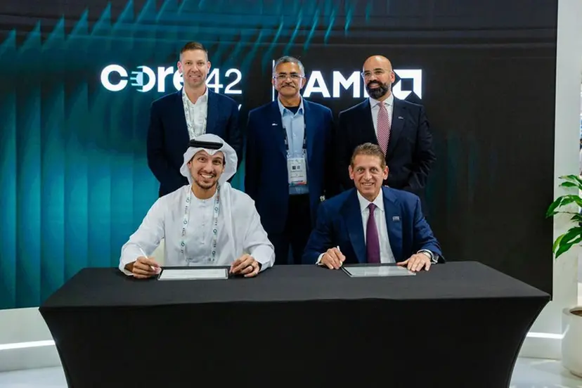 Talal Al Kaissi, EVP - Chief Partnerships Officer and Government Affairs, Core42 and Phil Guido, EVP and Chief Commercial Officer, AMD at the MoU signing at GITEX Global. Core42 announces strategic collaboration with AMD. To accelerate secure cloud and AI deployment in UAE and beyond. Image Courtesy: Core42