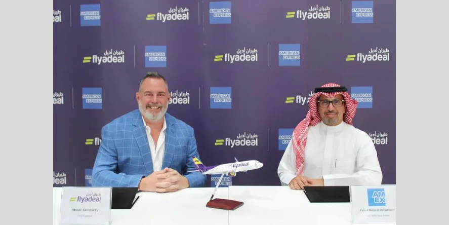 Steven Greenway, flyadeal CEO, and Fahad Mubarak Al Guthami, CEO of American Express Saudi Arabia. Image Courtesy: flyadeal