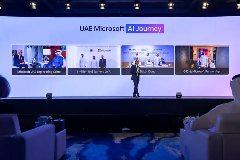 Naim Yazbeck, General Manager of Microsoft UAE, delivers the keynote speech. Image Courtesy: Microsoft