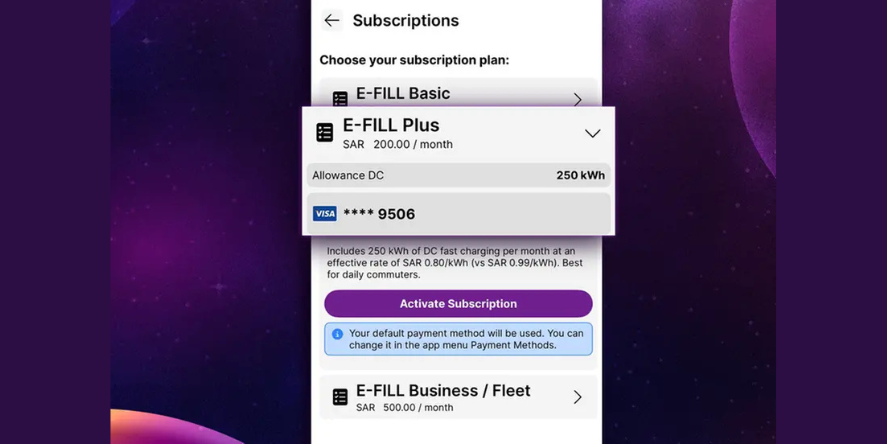 E-FILL launches Saudi Arabia’s first subscription-based EV charging model. (Image Courtesy: Zawya)