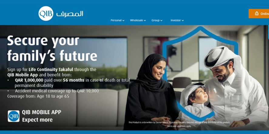 Life Continuity Takaful offers coverage of QAR 1,000,000 in the event of death or permanent total disability. Image Courtesy: QIB