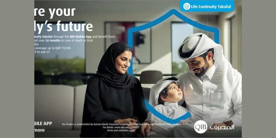 Life Continuity Takaful offers coverage of QAR 1,000,000 in the event of death or permanent total disability. Image Courtesy: QIB