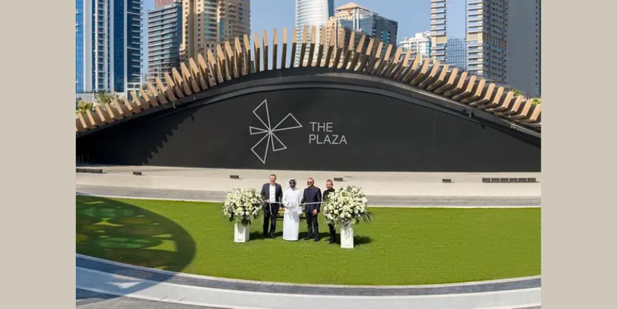 DMCC has announced the opening of The Plaza at Uptown Dubai, a 21,000 square metre open-air space that anchors the district’s masterplan. Image courtesy: DMCC