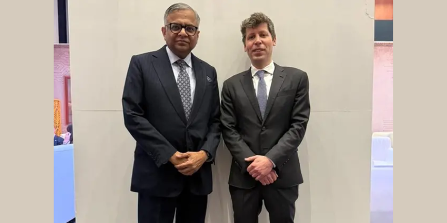 N Chandrasekaran, Chairman, Tata Sons and Sam Altman, CEO, OpenAI. Image Courtesy: Tata Sons