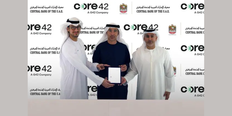 Witnessed by H.E. Khaled Mohamed Balama, Governor of the CBUAE, the agreement was signed by H.E. Saif Humaid Al Dhaheri, Assistant Governor for Banking Operations and Support Services at the CBUAE, and Talal M. Al Kaissi, CEO (Interim) of Core42. Image Courtesy: CBUAE