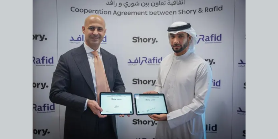 The agreement was signed by Ahmed Jumaa Al Mashrakh, Manager Director of Rafid Automotive Solutions, and Aoun Al Smadi, CEO of Shory. Image Courtesy: Rafid