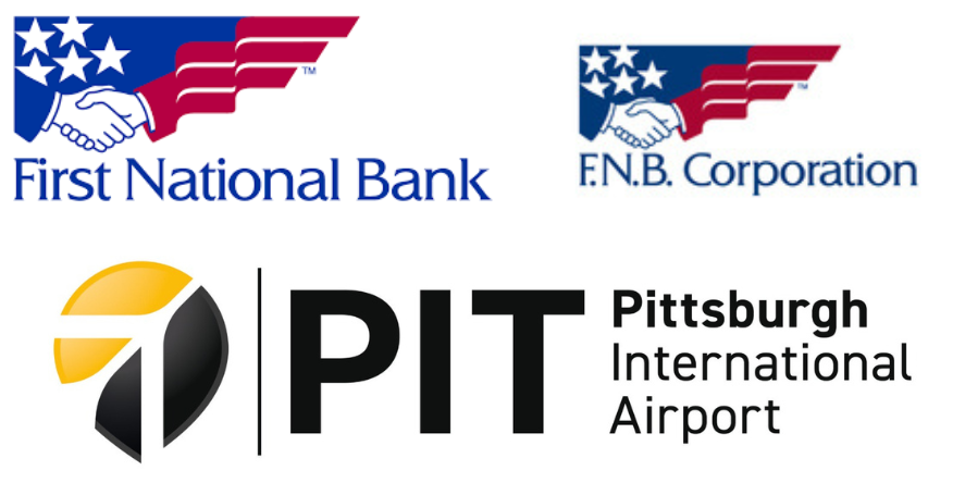 First National Bank, FNB Corporation and Pittsburgh International Airport Logos. Images Courtesy-Official Websites