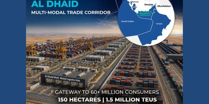 Al Dhaid Multi-Modal Trade Corridor is being engineered to act as a capacity extension for Khorfakkan Port. Image Courtesy : Gulftainer