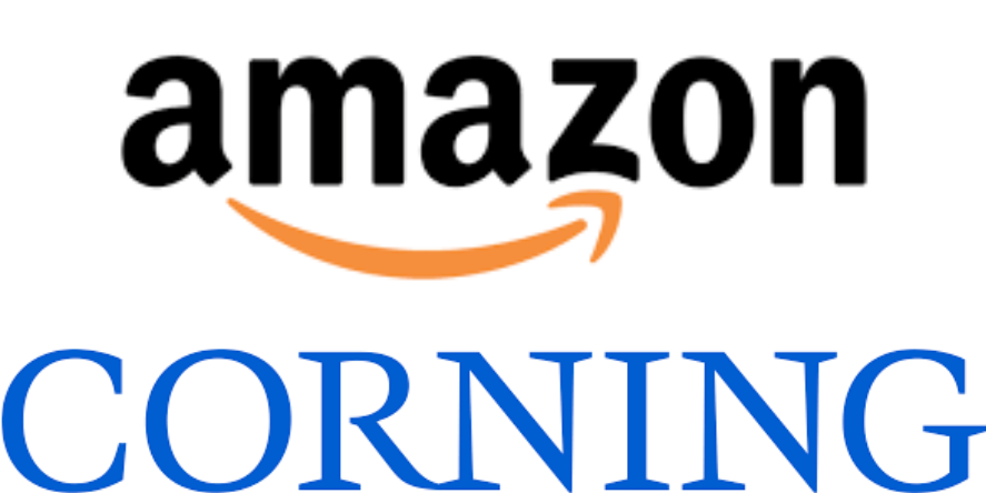 Amazon and Corning Logos. Image Courtesy-Official Websites