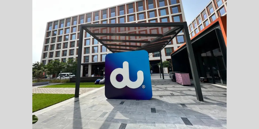Du logo. Emirates Integrated Telecommunications Company PJSC office building. Image Courtesy-Du