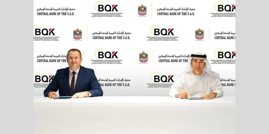 His Excellency Khaled Mohamed Balama, Governor of the CBUAE, and His Excellency Dr. Ahmet Ismaili, Governor of the CBK, signed a Memorandum of Understanding. Image Courtesy-CBUAE