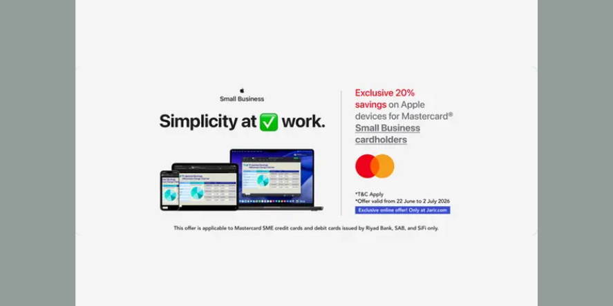 Eligible cardholders can use their Mastercard SME cards on Jarir’s website to purchase essential products and receive discounts at checkout. Image Courtesy: Mastercard