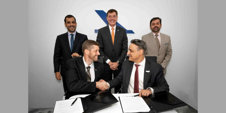 Embraer and Mubadala Investment Company today signed a Strategic Framework Agreement at the Farnborough International Airshow. Image courtesy: Embraer
