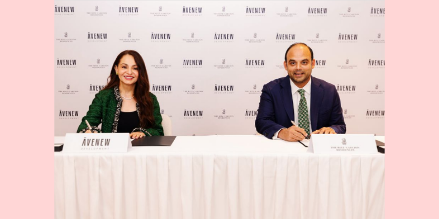 L to R Rasha Hasan, Managing Partner, AVENEW Development, Jaidev Menezes, Regional Vice President – Mixed-Use Development, EMEA, Marriott International. (Image courtesy: AVENEW Development official website)