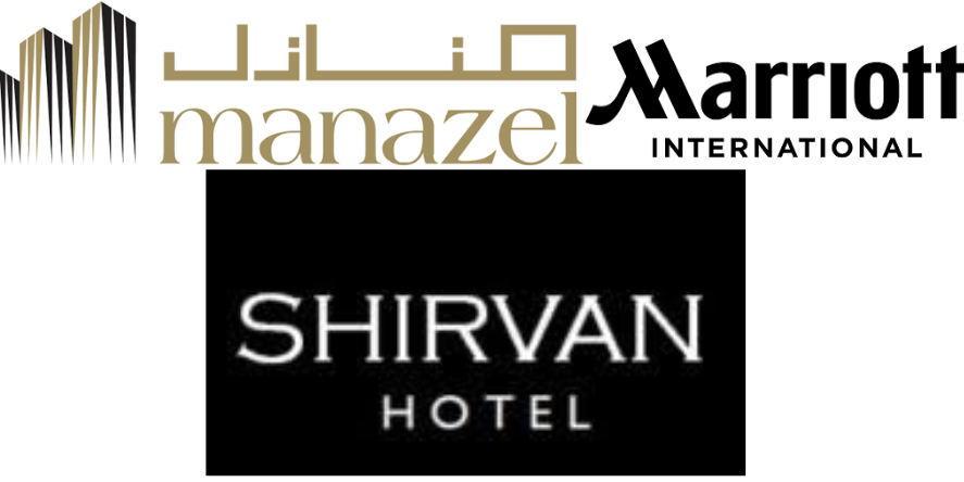Manazel Al Naqaa Limited Company, Marriott International, Shirvan Hotel Logos. Image Courtesy-Official Websites