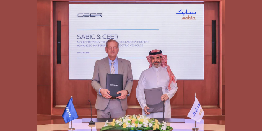 SABIC signing of a MoU with CEER, Saudi Arabia’s first electric vehicle (EV) brand and original technology equipment. Image courtesy: SABIC