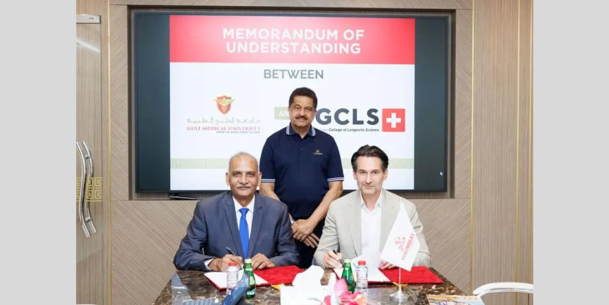 Thumbay Group signs MoU with the Geneva College of Longevity Science (GCLS). Image Courtesy-Thumbay Group