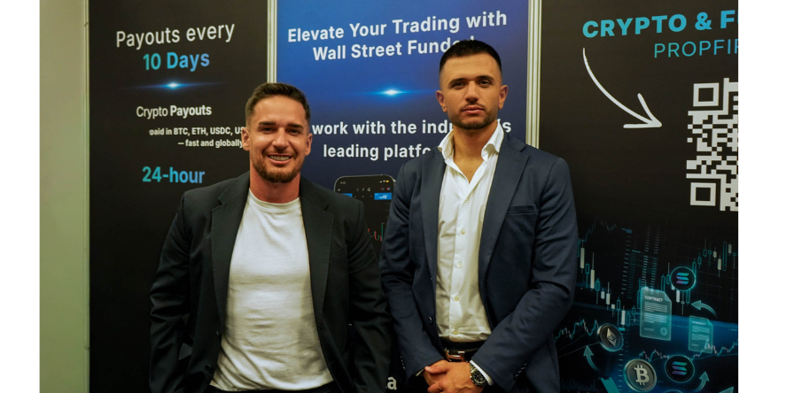 WSFunded CEOs Albert Suriol and Iñaki Martínez at the Prop Firm London Expo, representing the company’s growing presence within the European prop trading industry. Image Courtesy-WSFunded