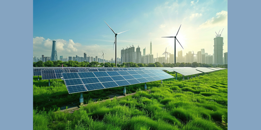 solar farm with multiple wind turbines (Image Courtesy: Iftikhar on Magnifig)