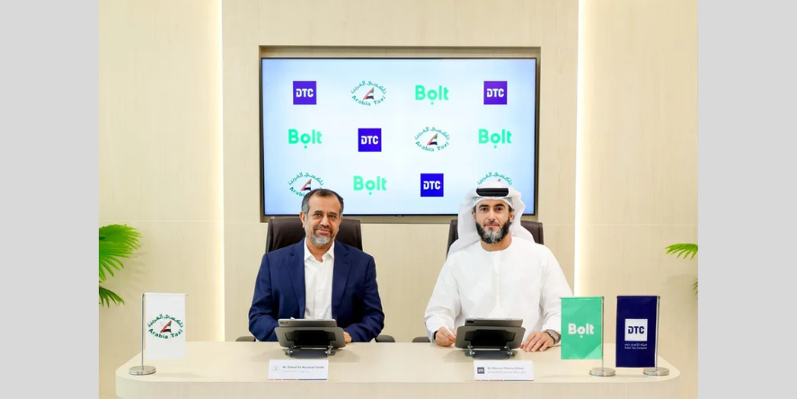 Dubai Taxi Company PJSC (DTC) and its strategic partner Bolt, has signed a partnership agreement with Arabia Taxi. Image courtesy-DTC